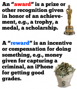 Q&A: Phân biệt hai danh từ Award và Reward